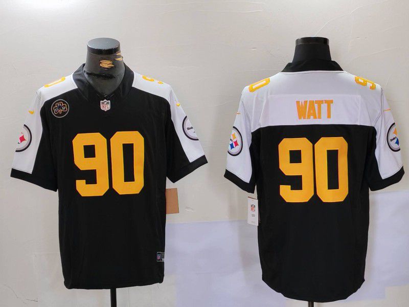 Men Pittsburgh Steelers #90 Watt Black Thanksgiving three generations 2024 Nike Vapor Limited NFL Jersey style 1